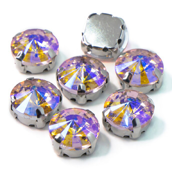 Стразы в цапах пришивные Круглые 10 мм Розовый светлый АВ 5 шт.