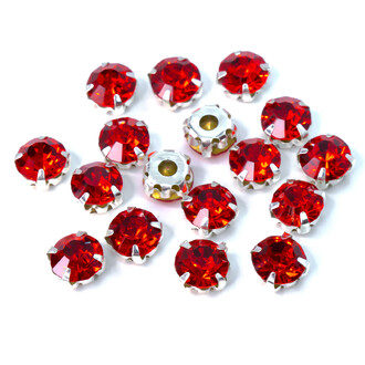 Стразы в цапах пришивные Круглые 8 мм Красный 30 шт.