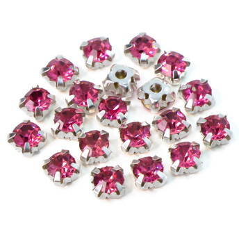 Стразы в цапах пришивные Круглые 8 мм Розово-Красный 30 шт.