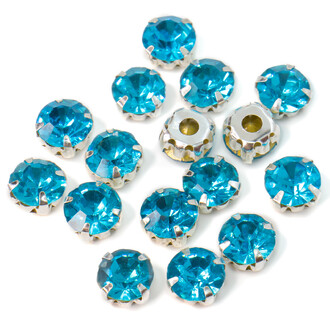 Стразы в цапах пришивные Круглые 8 мм Голубой 30 шт.