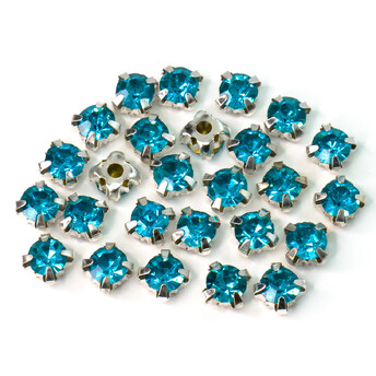 Стразы в цапах пришивные Круглые 5 мм Голубой 30 шт.