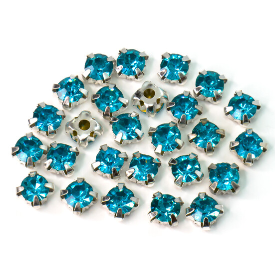Стразы в цапах пришивные Круглые 8 мм Голубой 30 шт.