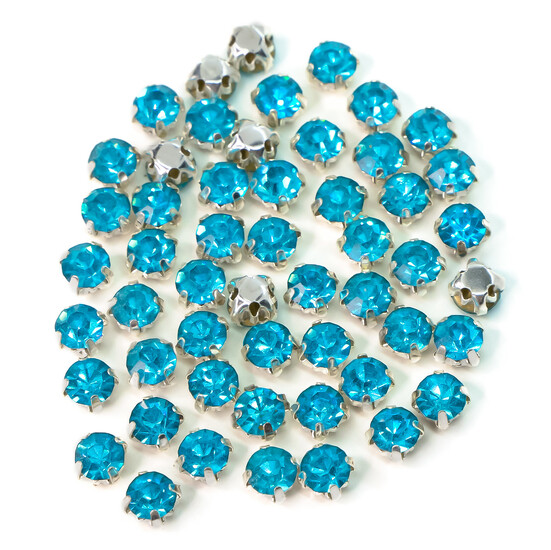 Стразы в цапах пришивные Круглые 8 мм Голубой 30 шт.