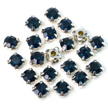 Стразы в цапах пришивные Круглые 6 мм Синий темный 30 шт.
