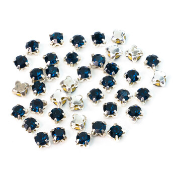 Стразы в цапах пришивные Круглые 4 мм Синий темный 60 шт.