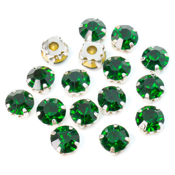 Стразы в цапах пришивные Круглые 8 мм Зеленый темный 30 шт.