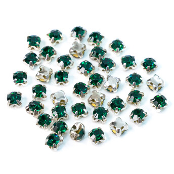 Стразы в цапах пришивные Круглые 4 мм Зеленый темный 60 шт.