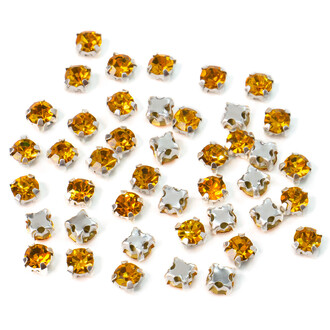 Стразы в цапах пришивные Круглые 4 мм Желтый 60 шт.