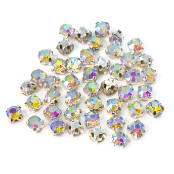 Стразы в цапах пришивные Круглые 4 мм АВ 60 шт.