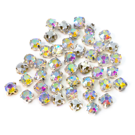 Стразы в цапах пришивные Круглые 6 мм АВ 30 шт.
