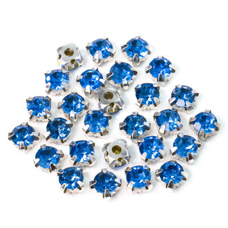 Стразы в цапах пришивные Круглые 6 мм Синий 30 шт.