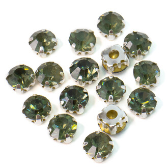 Стразы в цапах пришивные Круглые 8 мм Салатовый темный 30 шт.