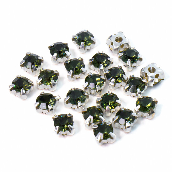 Стразы в цапах пришивные Круглые 8 мм Салатовый темный 30 шт.