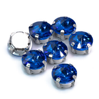 Стразы в цапах пришивные Круглые 10 мм Синий 10 шт.