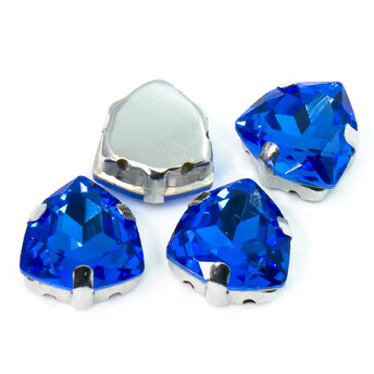 Стразы стекло К9 в цапах Треугольник 12 мм Сапфир 3 шт. _СЦ12042