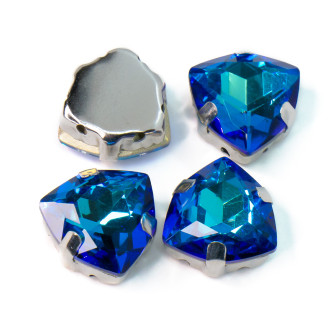 Стрази скло К9 в металевій оправі Трикутник 12 мм Blu- Ray 3 шт.