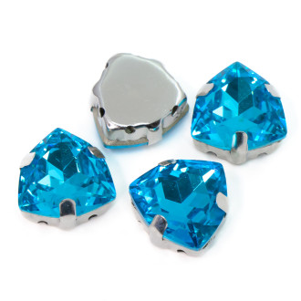 Стразы стекло К9 в цапах Треугольник 12 мм Голубой 3 шт. _СЦ12039