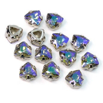 Стразы стекло К9 в цапах Треугольник 7 мм Зеленый АВ 4 шт. _СЦ07022