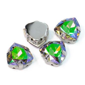 Стразы стекло К9 в цапах Треугольник 12 мм Зеленый АВ 3 шт. _СЦ12022