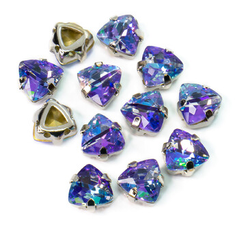 Стразы стекло К9 в цапах Треугольник 7 мм Фиолетовый лазер 3 шт. _СЦ07032