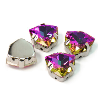 Стразы стекло К9 в цапах Треугольник 12 мм Фиолетово-желтый 3 шт. _СЦ12026