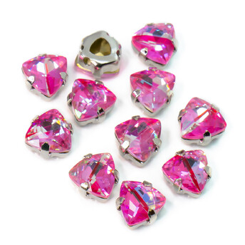 Стразы стекло К9 в цапах Треугольник 7 мм Розовый лазер 3 шт. _СЦ07030