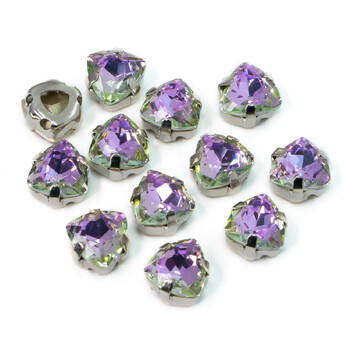 Стразы стекло К9 в цапах Треугольник 7 мм Фиолетовый свет 4 шт. _СЦ07024
