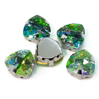 Стразы стекло К9 в цапах Треугольник 12 мм Оливково-зеленый лазер 2 шт. _СЦ120