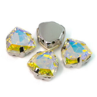 Стрази скло К9 в металевій оправі Трикутник 12 мм Небесне світло 3 шт.