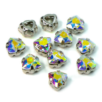 Стразы стекло К9 в цапах Треугольник 7 мм АВ 4 шт. _СЦ07025