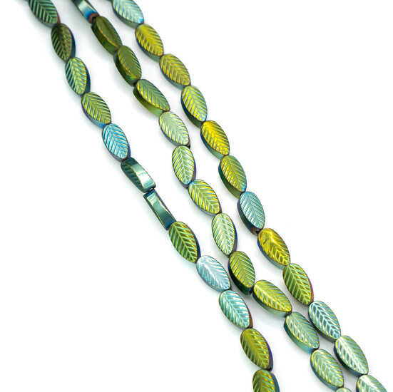 Бусины Листок Гематит 4х7 мм Оливково-зеленый 40 см +-53 шт.