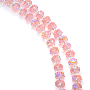 Бусины Хрусталь рондель с бисером 5х8 мм и 2х4 мм Розовый светлый 75 см (+-по 96 шт.)