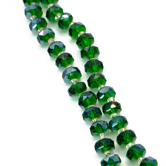 Бусины Хрусталь рондель с бисером 5х8 мм и 2х4 мм Зеленый 75 см (+-по 96 шт.)