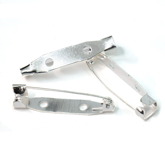 Основа для броши булавка 2 отверстия 25х4 мм Серебро 30 шт.