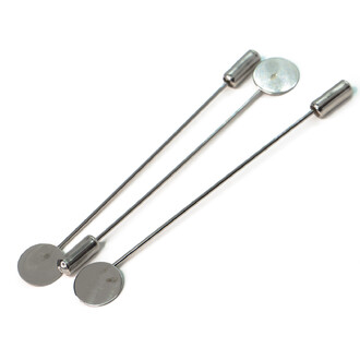 Булавка основа для броши с заглушкой и платформой 75х10 мм Платина 6 шт.