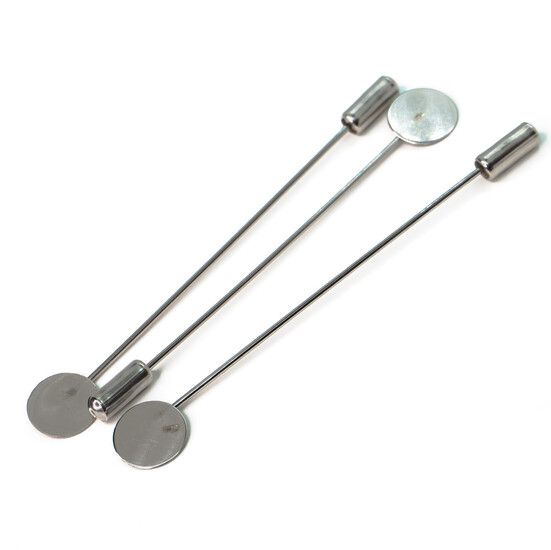 Булавка основа для броши с заглушкой и платформой 75х10 мм Платина 6 шт.