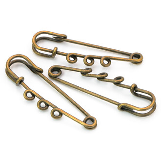 Булавка Килт основа для броши на 3 отверстия 50х15 мм Античное золото 5 шт.