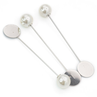 Булавка основа для броши с жемчужиной и платформой 80х15 мм Платина 6 шт.