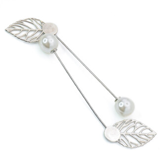 Булавка основа для броши с жемчужиной и листочком 87х30 мм Платина 6 шт.