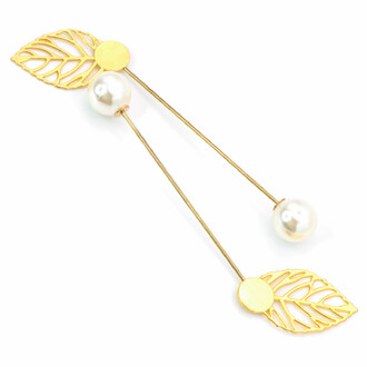 Булавка основа для броши с жемчужиной и листочком 87х30 мм Золото 6 шт.