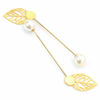 Булавка основа для броши с жемчужиной и листочком 87х30 мм Золото 6 шт.