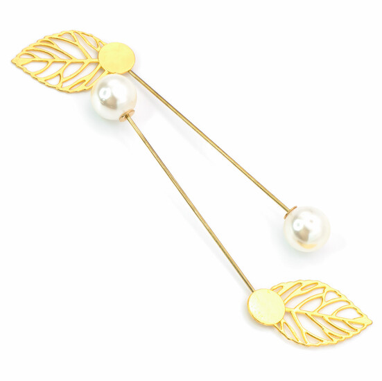 Булавка основа для броши с жемчужиной и листочком 87х30 мм Золото 6 шт.