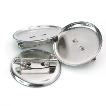 Основа для броши булавка с круглой платформой 2 отверстия 24 мм Платина 10 шт.