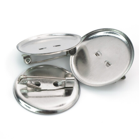 Основа для броши булавка с круглой платформой 2 отверстия 24 мм Платина 10 шт.