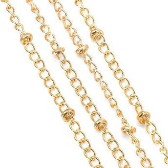 Цепь паянная с бусинкой 2,5 мм 1,6 мм Золото 1 метр