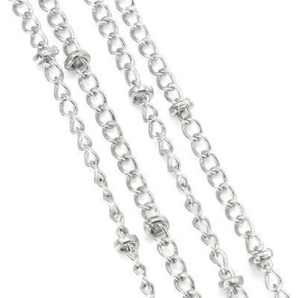 Цепь паянная с бусинкой 2,5 мм 1,6 мм Платина 1 метр