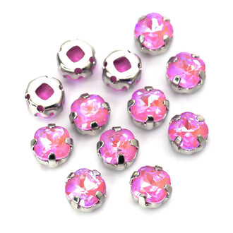 Стрази скло К9 в металевій оправі Квадрат Світло рожевий 6 мм 3 шт.