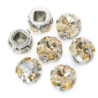 Стразы стекло К9 в цапах Квадрат Золотой фантом 8 мм 4 шт. _СМ0801