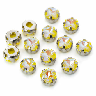 Стрази скло К9 в металевій оправі Квадрат Золотий 6 мм 3 шт.