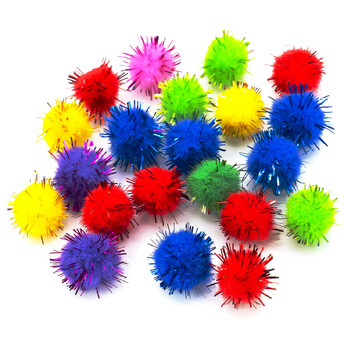 Помпоны с люрексом декоративные для украшения 10 мм 100 шт. Разноцветный